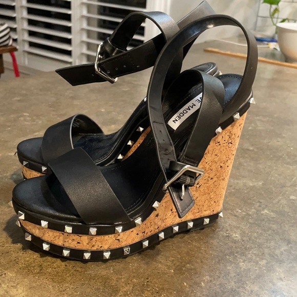 Shoes | Steve Madden Behati Black Wedge Sandal | Poshmark